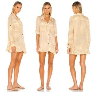 Agua Bendita Revolve Striped Shirt Dress Yellow Size Small Long Sleeve Bohemian‎